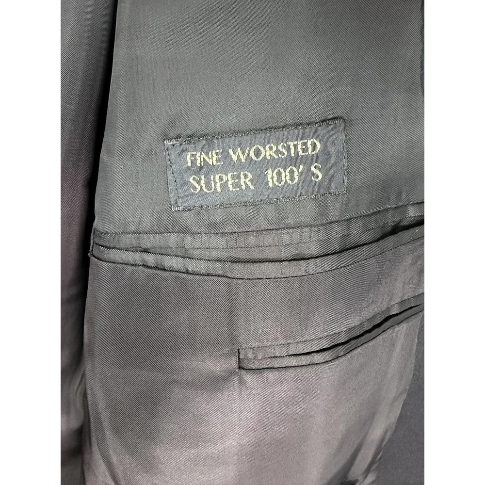 Ermenegildo Zegna Suit Jacket Mens 54 Black Wool Double Breasted Peak Lapel Men